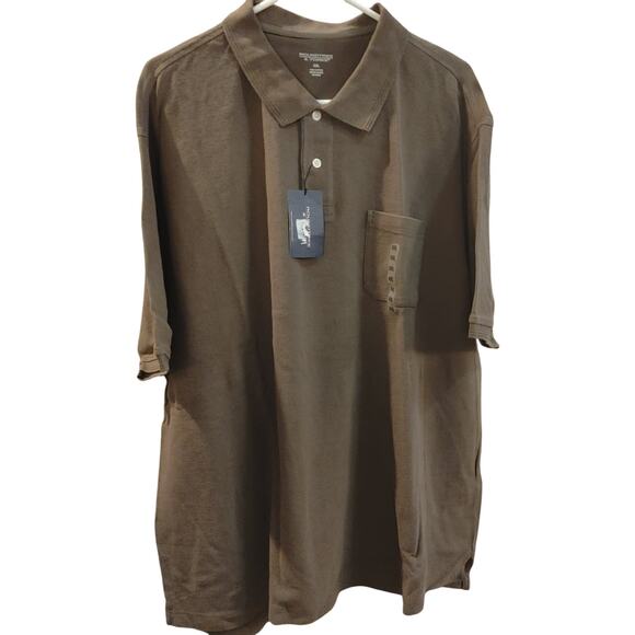 Round Tree Yorke Men's XXL Brown 3/4 Button Short Sleeve Polo Shirt - Picture 1 of 3